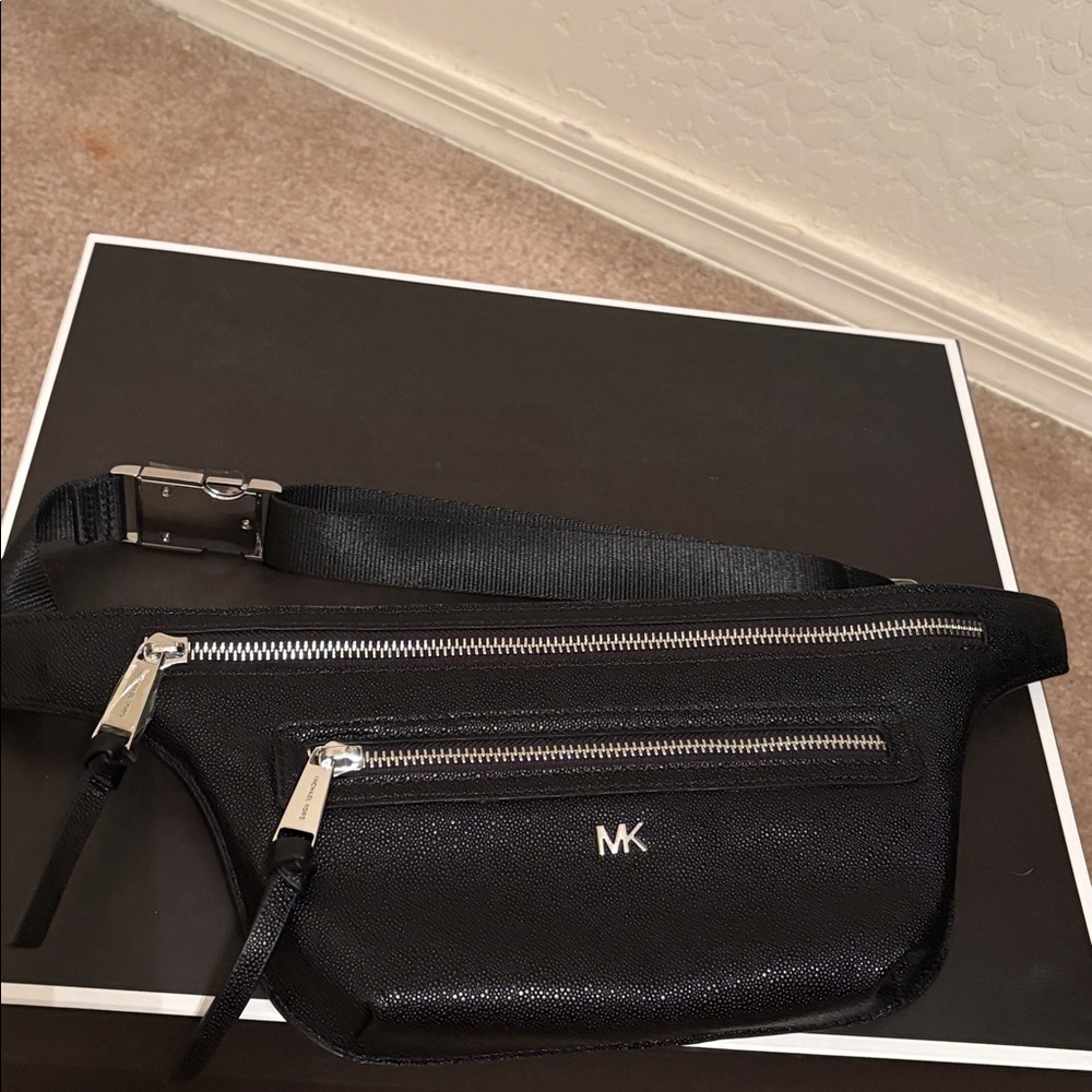 Michael Kors Black Belt Bag with Silver Accents